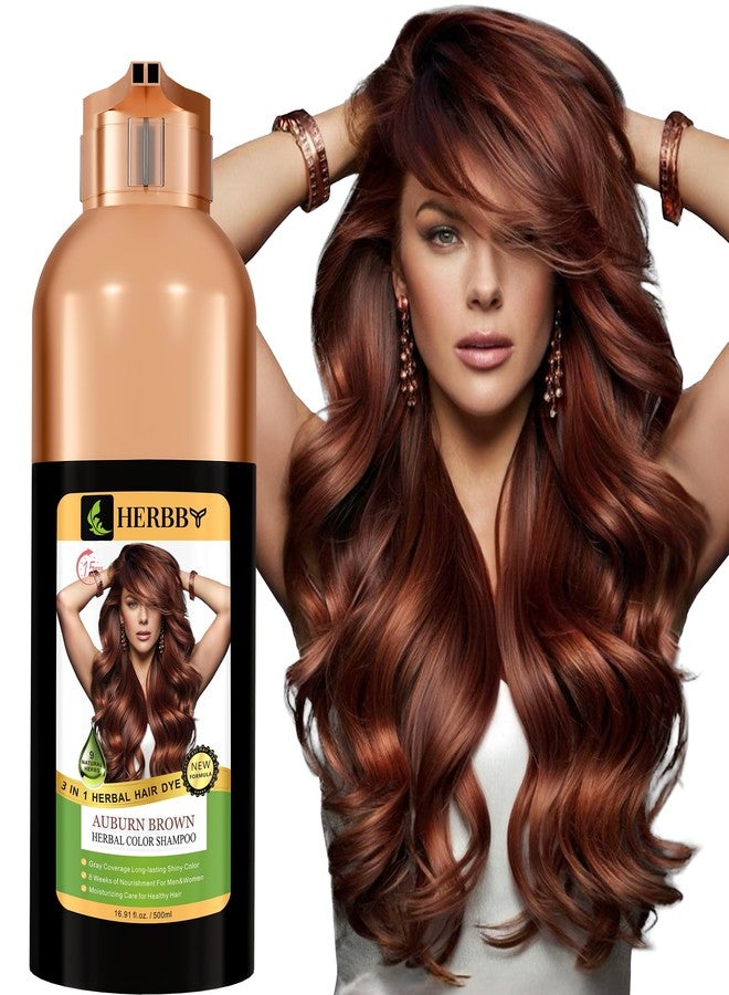 HERBBY Hair Color Shampoo for Gray Hair Coverage&Color Transform with 9 Herbal Extracts –Long Lasting(6-8 Weeks),Shiny,Evenly Colored,Instant Hair Dye Shampoo&Conditioner,500 Ml (AUBURN BROWN COLOR) - Image 1